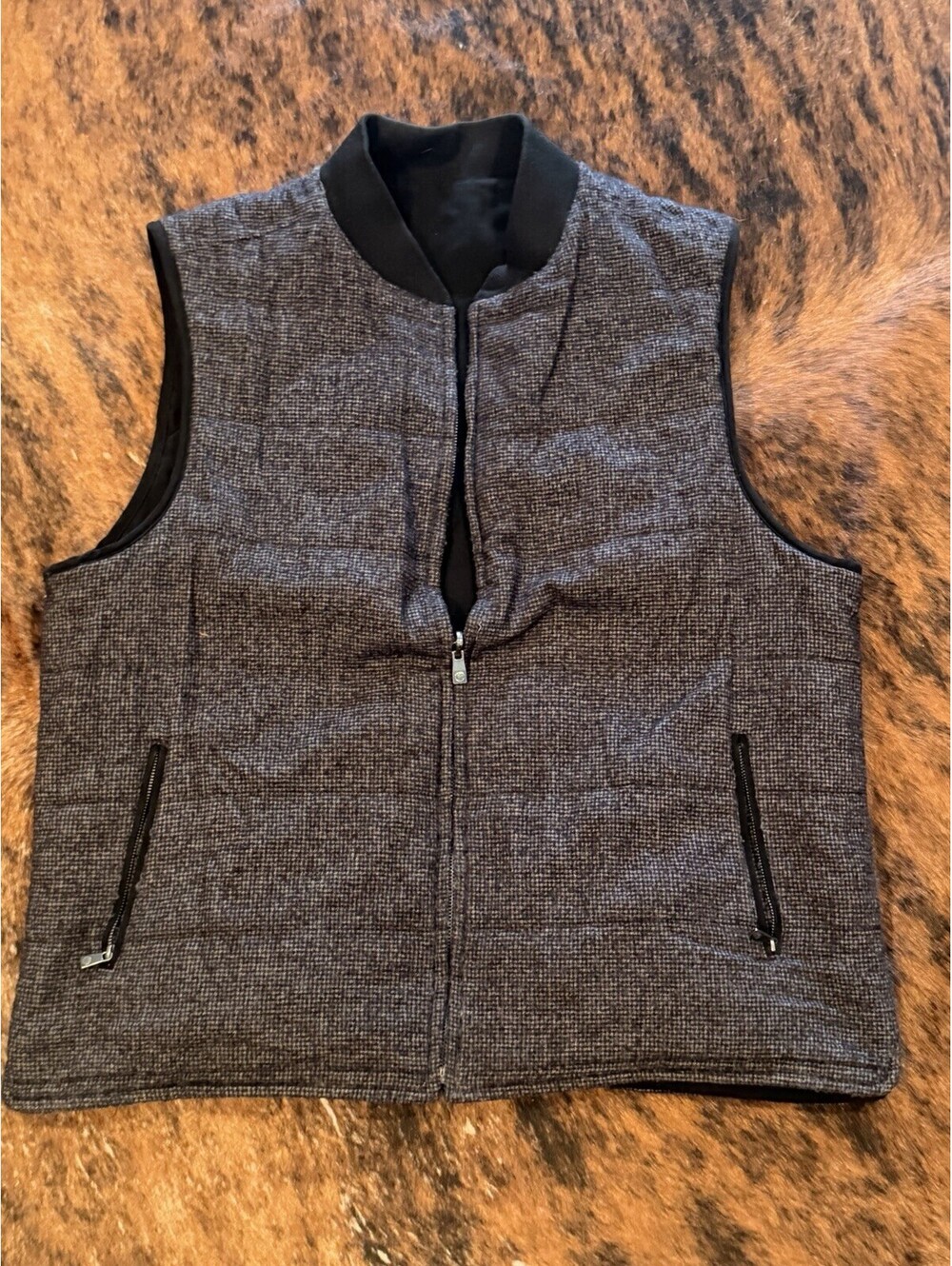 HART SCHAFFNER MARX Reversible Full Zip Plaid Wool Vest Pockets Men's XL NWOT
